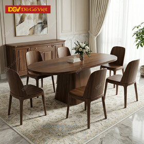 Bàn Ghế Ăn Gỗ Veneer Óc Chó Chân Hình Chóp Nón Dày Vững Chắc