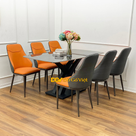 Bộ Bàn Ăn 6 Ghế Hiện Đại Giá Rẻ Khung Sắt Mặt Đá Nhập Khẩu