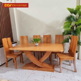 Bộ Bàn Ăn 6 Ghế Lưng Dài Chân Bàn Chéo Chữ X Gỗ Sồi Nga