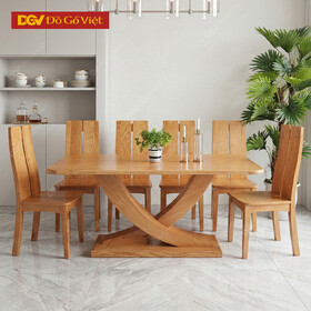 Bộ Bàn Ăn 6 Ghế Lưng Dài Chân Bàn Chéo Chữ X Gỗ Sồi Nga
