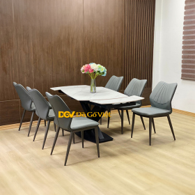 Bộ Bàn Ăn 6 Ghế Mặt Đá Chịu Nhiệt Tốt Cho Phòng Ăn Gia Đình