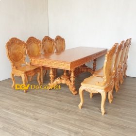 Bộ Bàn Ăn Cao Cấp Cổ Điển 8 Ghế Mặt Liền Dày 3cm Đẹp