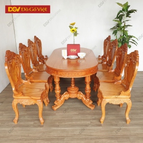 Bộ Bàn Ăn Cao Cấp Gõ Đỏ Oval Mặt Liền 3cm 8 Ghế Luis Đẹp