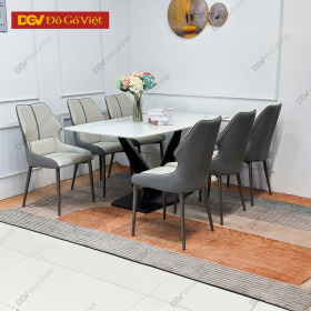 Bộ Bàn Ăn Chân Sắt Mặt Đá Bền Bỉ 6 Ghế Cho Chung Cư