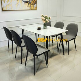 Bộ Bàn Ăn Chân Trụ Sắt Hiện Đại Mặt Đá Mẫu Bền Đẹp Giá Rẻ