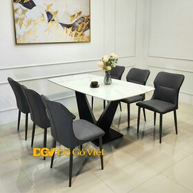 Bộ Bàn Ăn Chân Vát Chữ V Hiện Đại Mặt Đá Mới Sang Đẹp Rẻ