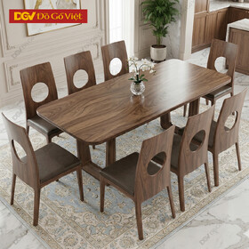 Bộ Bàn Ăn Gia Đình Gỗ Óc Chó Tự Nhiên Đẳng Cấp Lưng Tròn