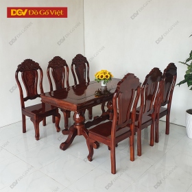 Bộ Bàn Ăn Giá Rẻ Gỗ Tràm Mặt Hồng Đào Tự Nhiên 1m6 6 Ghế