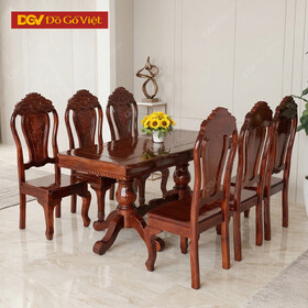 Bộ Bàn Ăn Giá Rẻ Gỗ Tràm Mặt Hồng Đào Tự Nhiên 1m6 6 Ghế