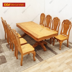 Bộ Bàn Ăn Gỗ Gõ Đỏ Chân To 1m9 8 Ghế