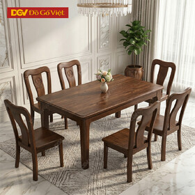 Bộ Bàn Ăn Gỗ Óc Chó Cao Cấp Á Đông Cổ Điển Ghế Chạm Khắc