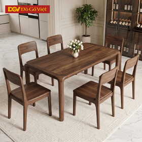 Bộ Bàn Ăn Gỗ Óc Chó Tự Nhiên 100% Mid-Century Bo Góc Mềm Mại