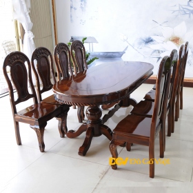 Bộ Bàn Ăn Gỗ Tràm Tự Nhiên Loại 8 Ghế Kiểu Oval Đẹp