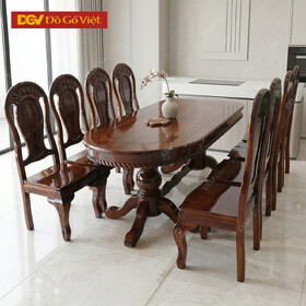 Bộ Bàn Ăn Gỗ Tràm Tự Nhiên Loại 8 Ghế Kiểu Oval Đẹp