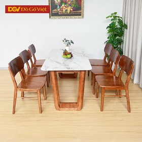 Bộ Bàn Ăn Mặt Đá 6 Ghế Gỗ Sồi Nga Màu Nâu Hiện Đại Giá Tốt