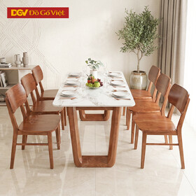 Bộ Bàn Ăn Mặt Đá 6 Ghế Gỗ Sồi Nga Màu Nâu Hiện Đại Giá Tốt