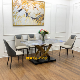 Bộ Bàn Ăn Mặt Đá Chống Nứt Siêu Bền Chân Sắt Đơn Giản