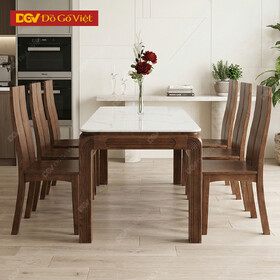 Bộ Bàn Ăn Mặt Đá Chữ Nhật Gỗ Sồi Lau Màu Óc Chó