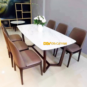 Bộ Bàn Ăn Mặt Đá Hiện Đại Gỗ Tự Nhiên Đẹp