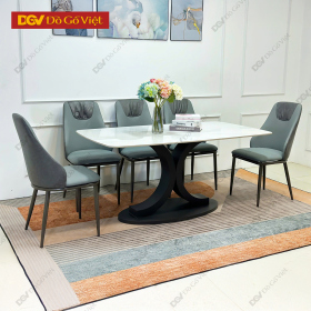 Bộ Bàn Ăn Mặt Đá Sang Trọng Chân Chữ C Đối Xứng