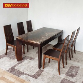Bộ Bàn Ăn Mặt Đá Sơn Màu Óc Chó Hiện Đại 1m6 6 Ghế Đẹp Giá Rẻ