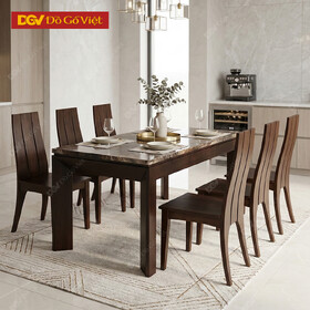 Bộ Bàn Ăn Mặt Đá Sơn Màu Óc Chó Hiện Đại 1m6 6 Ghế Đẹp Giá Rẻ