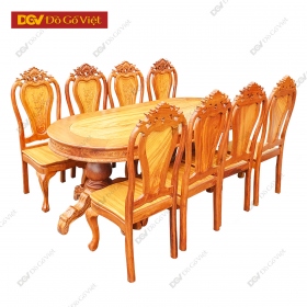 Bộ Bàn Ăn Oval Gỗ Căm Xe Mặt Gõ 1m9 8 Ghế Đẹp Giá Rẻ