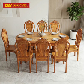 Bộ Bàn Ăn Oval Gỗ Căm Xe Mặt Gõ 1m9 8 Ghế Đẹp Giá Rẻ