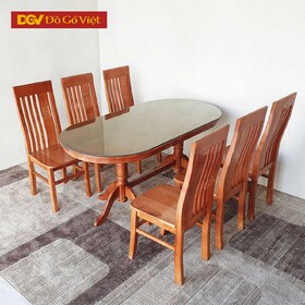 Bộ Bàn Ăn Oval Gỗ Sồi 1m6 6 Ghế Cho Gia Đình Đẹp Giá Rẻ