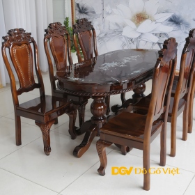 Bộ Bàn Ăn Tràm 6 Ghế Oval Cẩn Kiểu Cổ Điển Đẹp Giá Rẻ