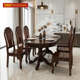 Bộ Bàn Ăn Tràm 6 Ghế Oval Cẩn Kiểu Cổ Điển Đẹp Giá Rẻ