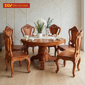 Bộ Bàn Ăn Tròn Gỗ Gõ Đỏ Nguyên Khối 6 Ghế Mặt Bàn Dày 9cm Bền Đẹp Rẻ