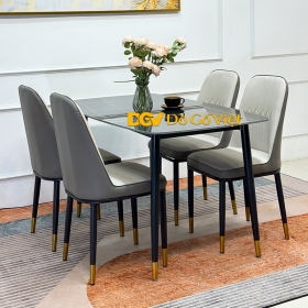 Bộ Bàn Ghế Ăn 4 Ghế Chân Trụ Sắt Mặt Đá Hiện Đại Đẹp Rẻ