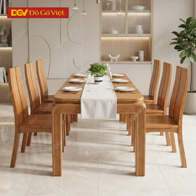 Bộ Bàn Ghế Ăn Chân Chạy Chỉ Gỗ Sồi Nga 6 Ghế Hiện Đại