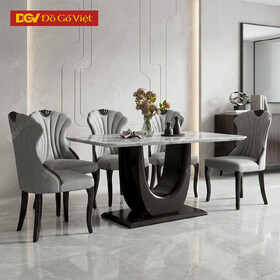 Bộ Bàn Ghế Ăn Chân Chữ U Tân Cổ Điển Gỗ Sồi Mặt Đá Đẹp Rẻ