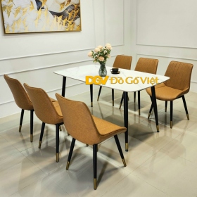 Bộ Bàn Ghế Ăn Chân Trụ Sắt Bọc Ống Đồng Mặt Đá Đẹp Giá Rẻ