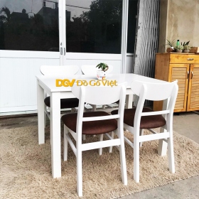 Bộ Bàn Ghế Ăn Gỗ Tự Nhiên 4 Ghế Màu Trắng Bọc Nệm Nâu Đẹp