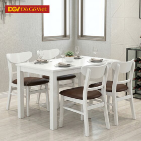 Bộ Bàn Ghế Ăn Gỗ Tự Nhiên 4 Ghế Màu Trắng Bọc Nệm Nâu Đẹp