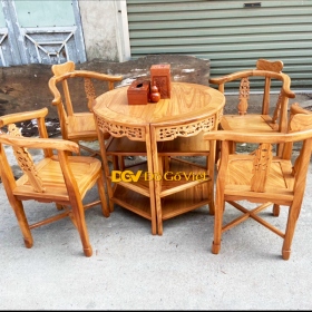 Bộ Bàn Ghế Góc Uống Trà Gỗ Gõ Đỏ Phun Trần Tự Nhiên Đẹp