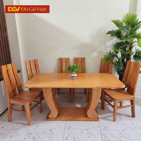 Bộ Bàn Ghế Phòng Ăn 6 Ghế Sồi Nga Chân Cong Màu Hương Vàng