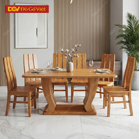 Bộ Bàn Ghế Phòng Ăn 6 Ghế Sồi Nga Chân Cong Màu Hương Vàng