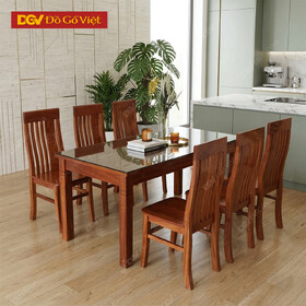 Bộ Bàn Ghế Phòng Ăn Khung Tranh Gỗ Xoan Đào 1m6 6 Ghế Giá Rẻ