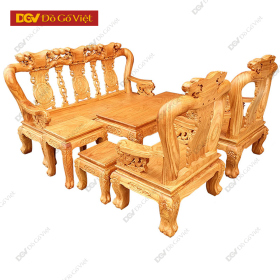 Bộ Bàn Ghế Salon Gỗ Gõ Đỏ Chạm Đào Tay Rồng 12 6 Món
