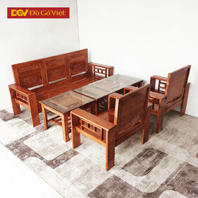 Bộ Bàn Ghế Sofa Đối Chân Cao Gỗ Sồi Nga Màu Nâu Đẹp Rẻ