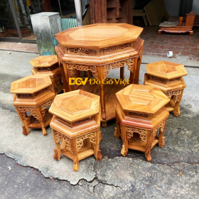 Bộ Bàn Ghế Uống Trà Đôn Lục Giác Gỗ Gõ Đỏ Tự Nhiên Đẹp Rẻ