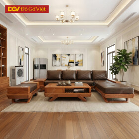 Bộ Ghế Sofa Gõ Đỏ Góc L Thiết Kế Chân Thuyền Hiện Đại