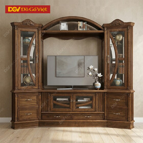 Bộ Kệ Tivi Kết Hợp Tủ Rượu Tròn Cong Gỗ Sồi Nga Sang Bền Đẹp