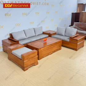 Bộ Sofa 2 Văng Gỗ Gõ Đỏ 100% Vân Đẹp Hiện Đại Cho Nhà Phố