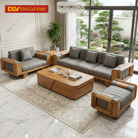 Bộ Sofa 2 Văng Gỗ Gõ Đỏ Hiện Đại Tay Hộp Bọc Nệm Cao Cấp