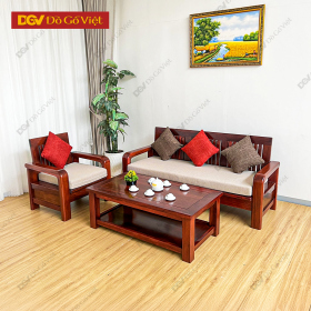 Bộ Sofa Gỗ Căm Xe 1 Văng Mặt Lưng Nan Nhỏ Gọn Giá Tốt